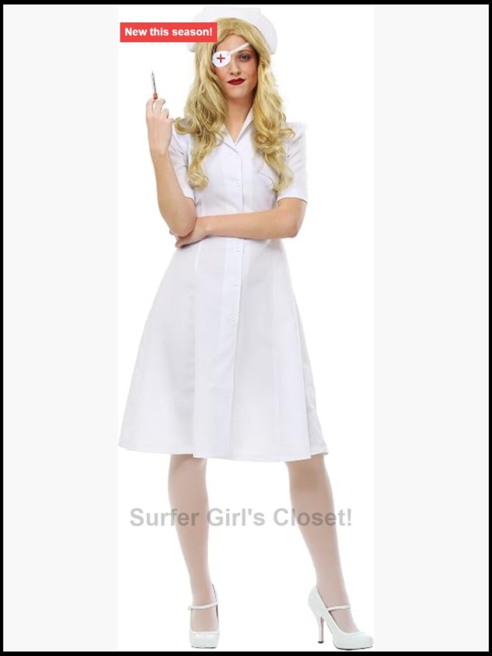 Kill Bill Elle Driver Nurse Costume Dress Hat Eye Patch Cosplay